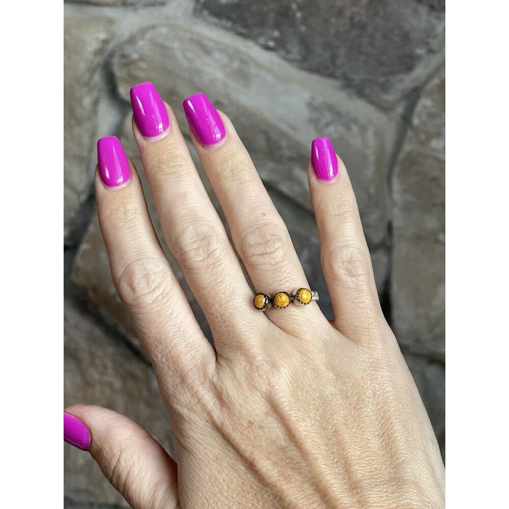 Sterling Silver Native Style Bumblebee Jasper 3 Stone Band Ring Southwest Cigar - Picture 9 of 13